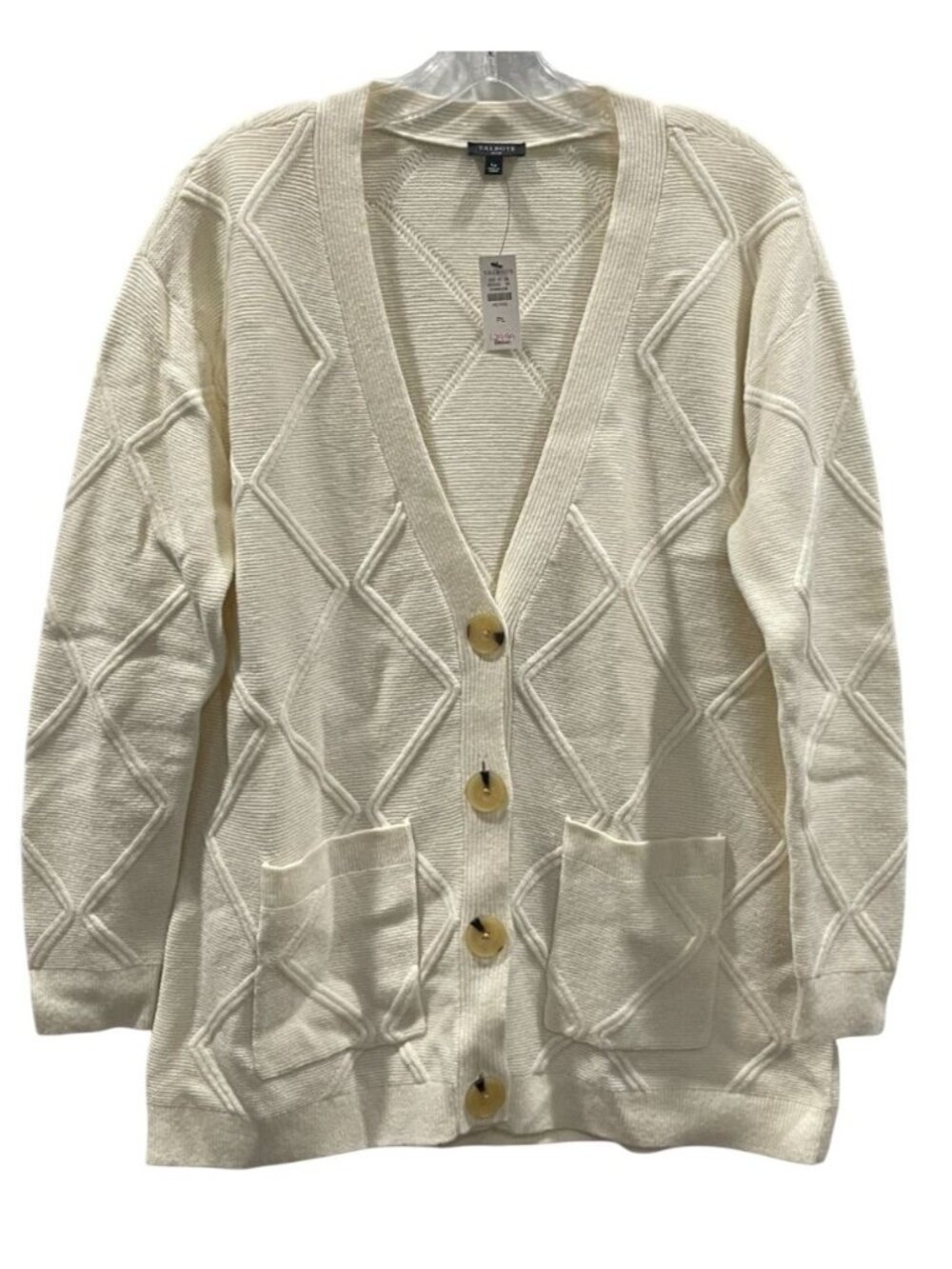 Talbots Wool Cashmere Cardigan Sweater PL Cream Cable Knit Quiet Luxury Preppy